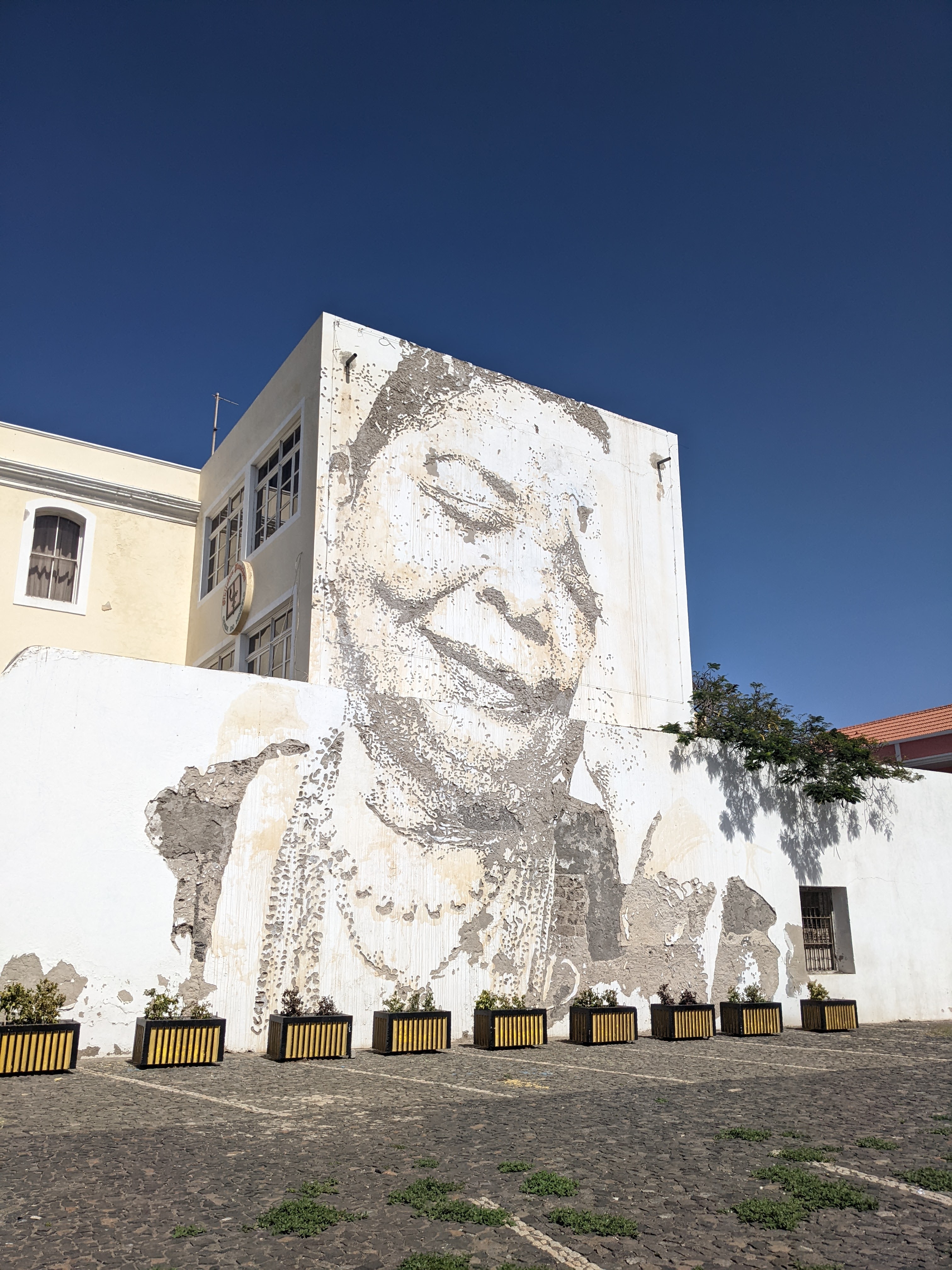 Mural of Cesaria Evora in the center of Mindelo